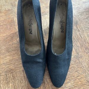 Vintage YSL Yves Saint Laurent Lucite Heel Linen Shoes 7M